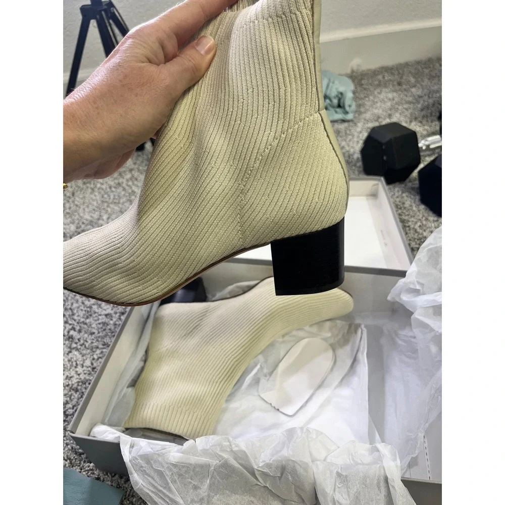 Everlane The Glove Boot Bone ReKnit‎ Ribbed Sock Bootie Pointed Toe Block Heel